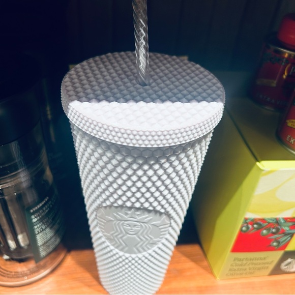 Starbucks Pearl White Studded Tumbler Lilac Bling Iridescent Venti Cup 24oz NWT - Picture 6 of 13